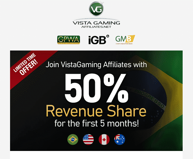 Join Vista Gaming Affiliates with 50% Revenue share!