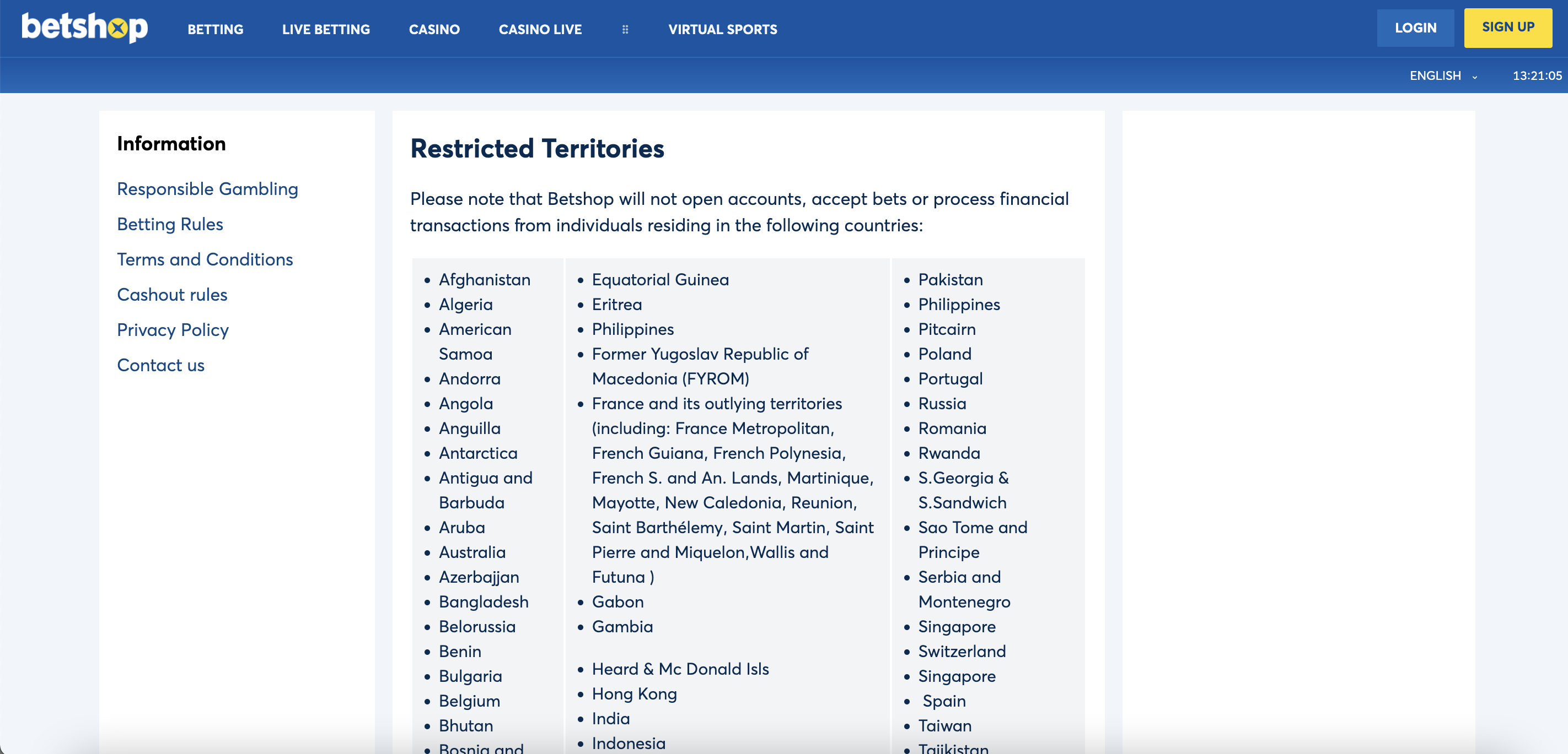 betshop restricted countries