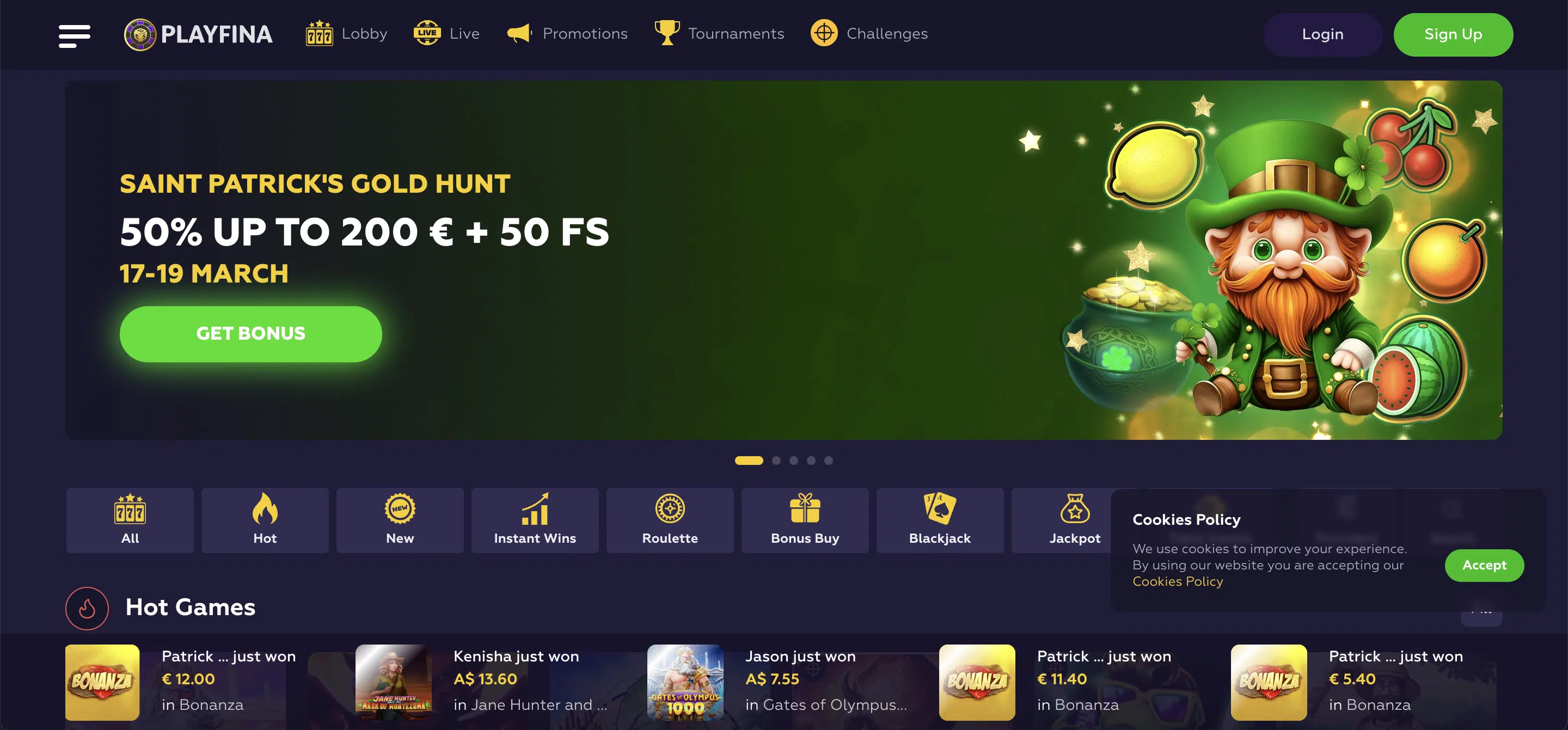 playfina website