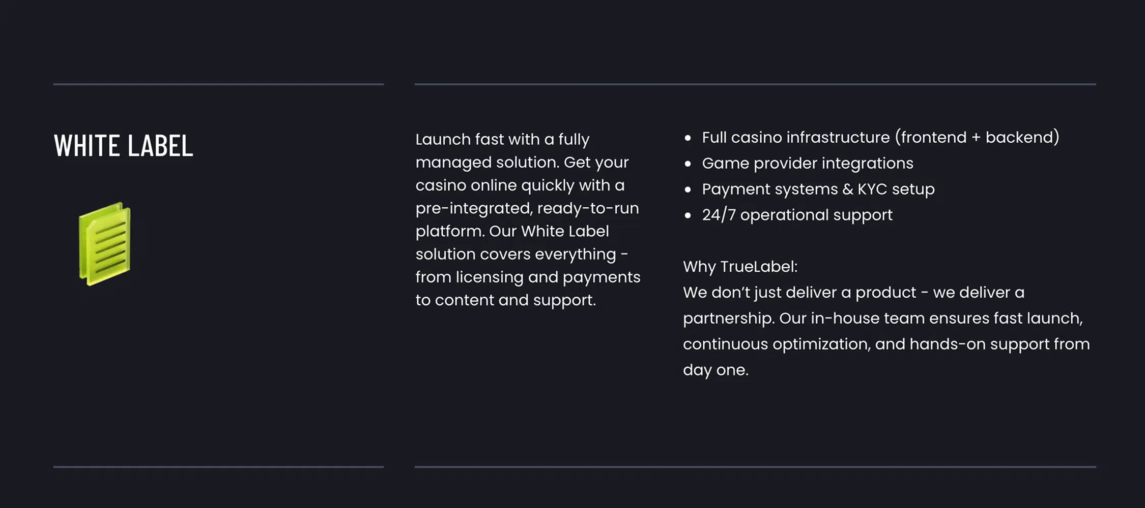 truelabel casino white label developer